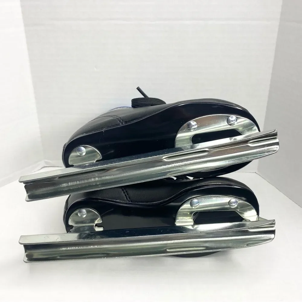 American Athletic Youth Boys Size 8 Chillin Double Runner Ice Skates Black Blue - Picture 12 of 13